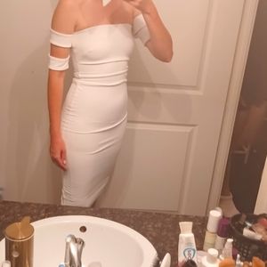 White midi stretch bandage style dress